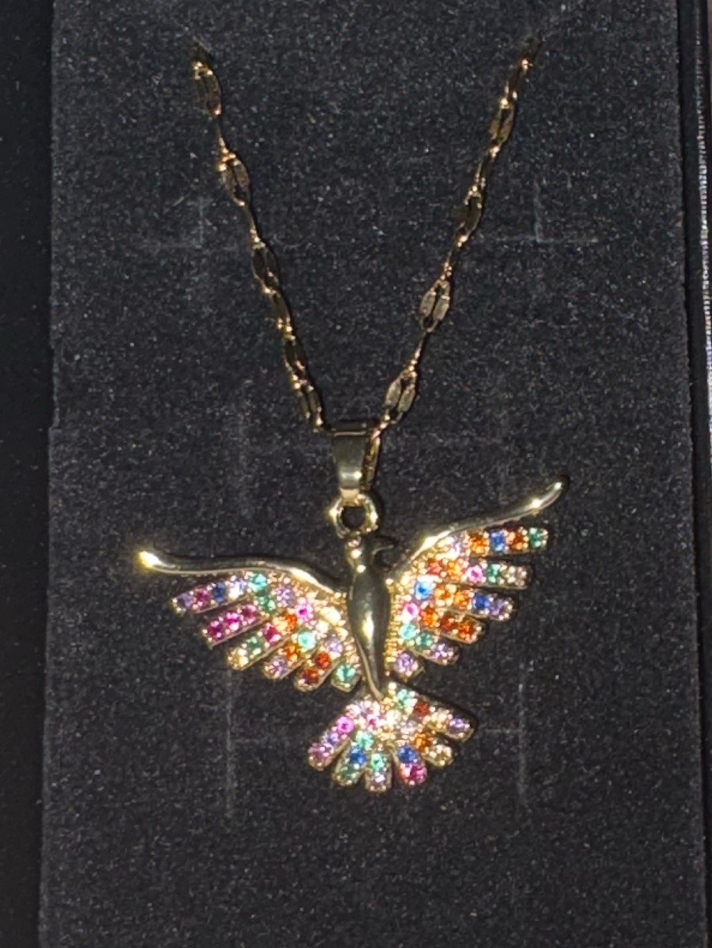 Gold Multicolor Crystal Bird Pendant Necklace - stainless steel